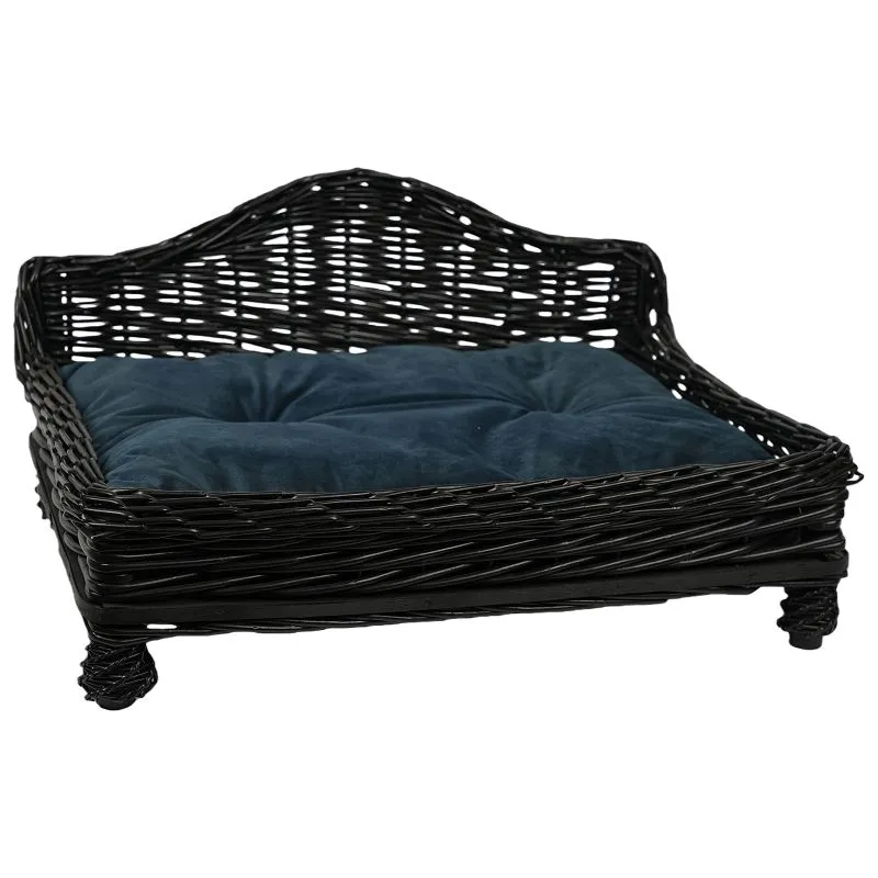 Großes schwarzes Sofa in Form eines Hundebetts/Haustierbetts aus Weidengeflecht