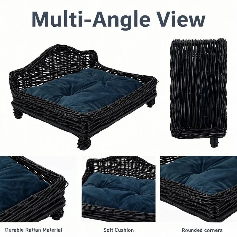 Large Black Sofa-shaped Willow-woven Dog Bed/pet Bed factory